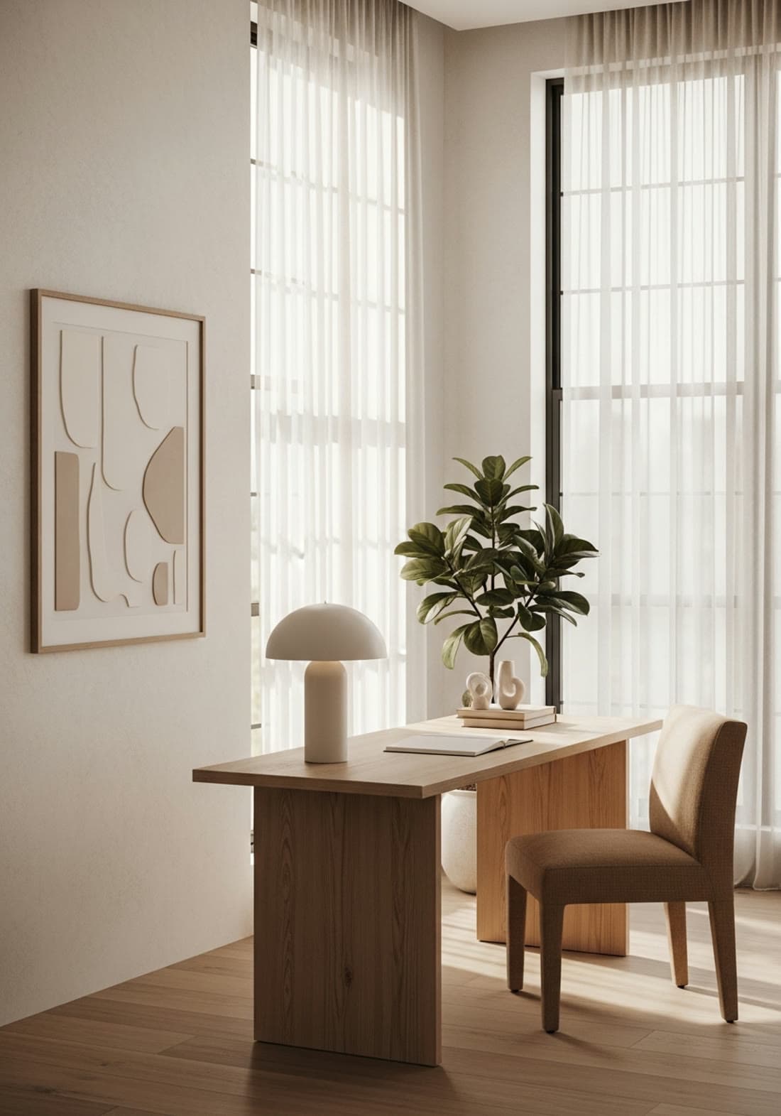 A calm, sunlit creative studio
